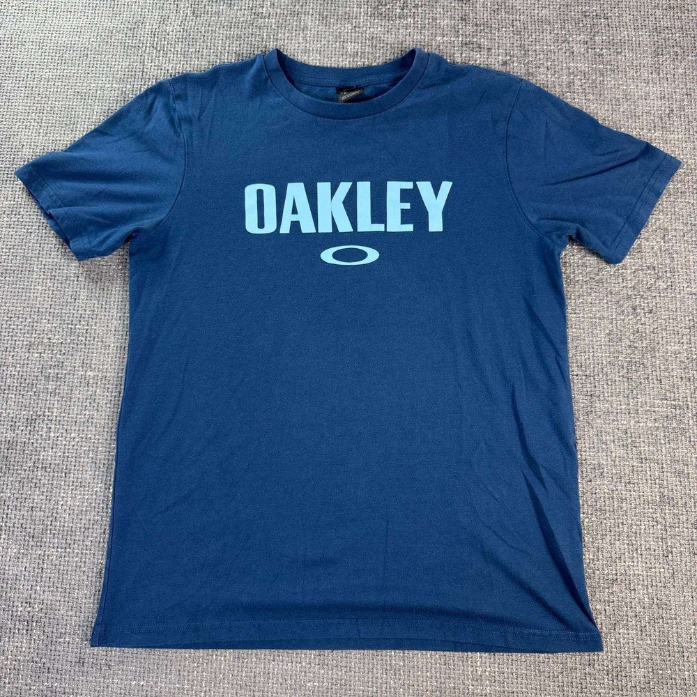 Oakley Graphic Logo T-Shirt Mens XS Navy Blue Regular Fit Short Sleeve Tee